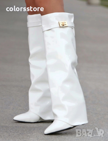 Ботуши на платформа - бял лак - K-40