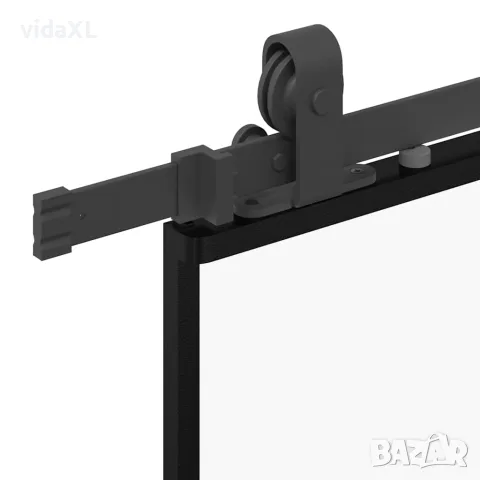 vidaXL Плъзгаща се врата с механизъм черна 102x205 см ESG стъкло, снимка 6 - Интериорни врати - 56147127