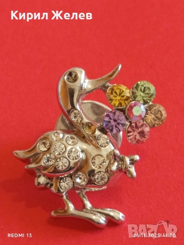 Бижу SWAROVSKI патица инкрустирана с кристали и цветни скъпоценни камъни 52229, снимка 2 - Други - 52546393