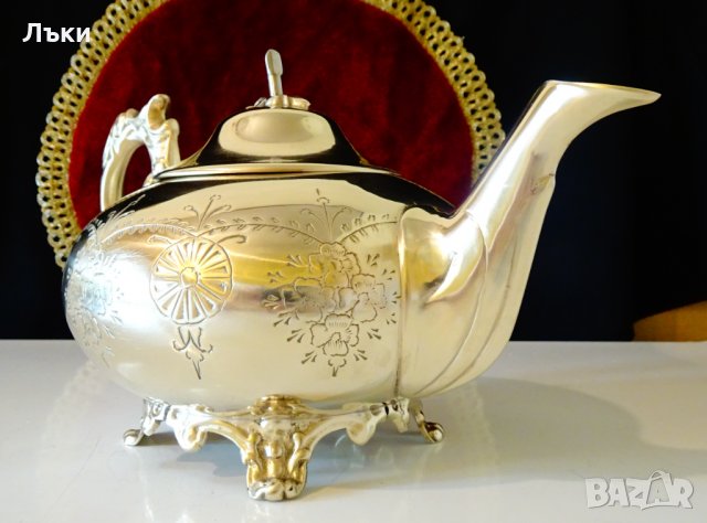 Английски чайник,кана никелово сребро,рококо. , снимка 4 - Антикварни и старинни предмети - 34624513
