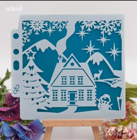 Хижа Къща снежна картина стенсил шаблон за спрей за торта украса Scrapbooking