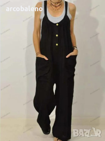 Дамски гащеризон с джобове и плътна еластична лента с копчета. Големи размери, 2цвята , снимка 4 - Гащеризони - 44929259