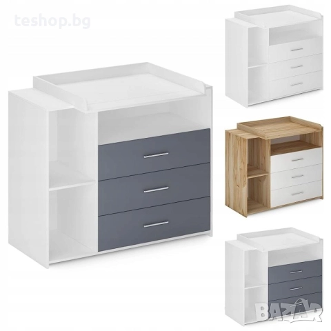 Маса за повиване на бебе с шкаф 113 x 53 x 101 см БЯЛО СЪС СИВО INFANTASTIC