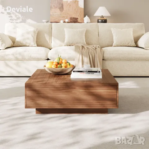 Минималистична масичка за кафе с дървесен фурнир 