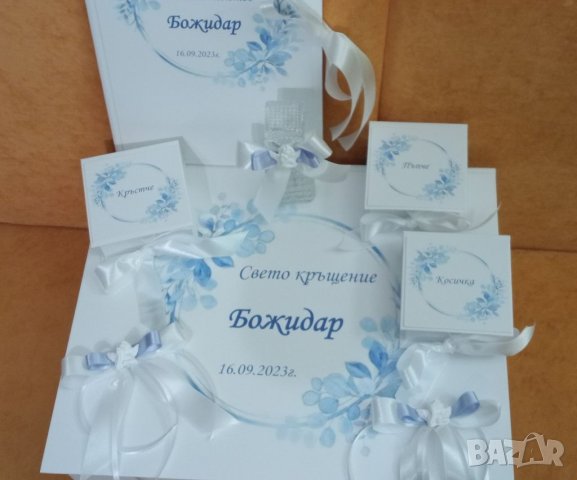 Комплект за кръщене в син цвят, снимка 2 - Подаръци за кръщене - 42010996