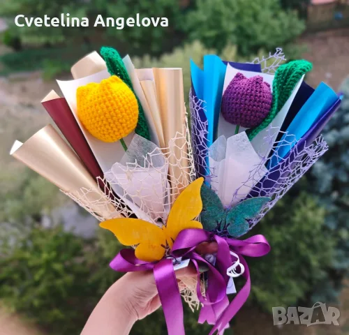 Вечни букети от плетени лалета 