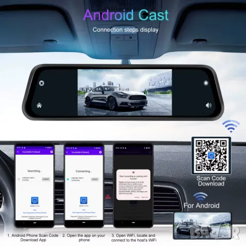 4K, DVR, Carplay, Android auto, Видеорегистратор, огледало, 12", AirPlay, Android Cast, G sensor, BT, снимка 8 - Аксесоари и консумативи - 49845784