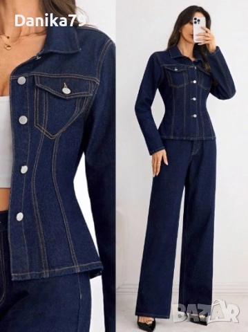 Дамски дънков костюм с дълъг ръкав