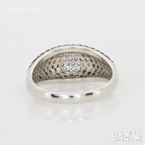 Сребърен пръстен с цветни Сапфири от Шри Ланка и сертификат , снимка 5 - Пръстени - 53647224