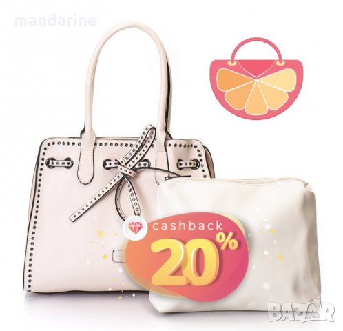 ПРОМО 🍊 PIERRE CARDIN 🍊 Дамска кожена чанта с връзка в бледо розово 30x33x12 см нова