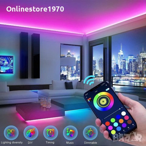 RGB LED лента, 10 м Bluetooth/Дистанционно управление, многоцветна, снимка 3 - Лед осветление - 41509981