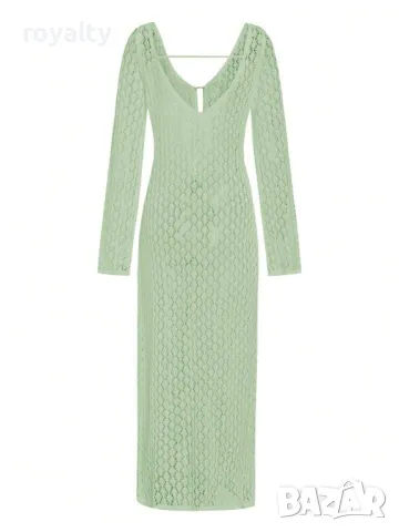 Плетена рокля с разширен дълъг ръкав, налична в два цвята 🥥, снимка 3 - Рокли - 49206269