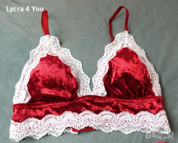 S/M червен плюшен комплект от прашка и бюстие, снимка 3 - Бельо - 40959474
