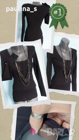 Два броя / Черна рипс еластична блуза "Pieces", "Only" и колие от стомана / унисайз 