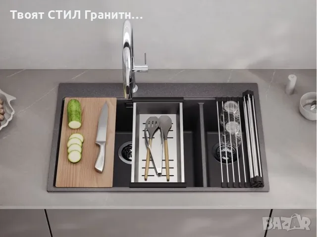 Графит кухненска гранитна мивка Осло 80 Duo Top 780x500 мм