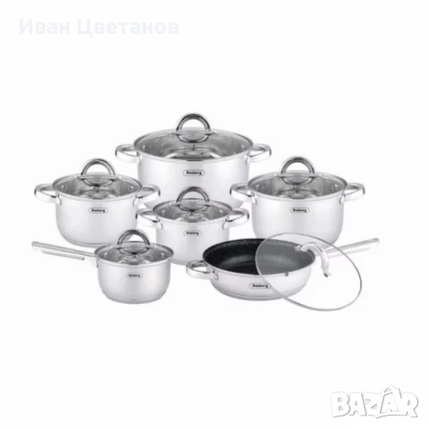 Комплект тенджери Rosberg, Неръждаема стомана, 6 части, Индукция