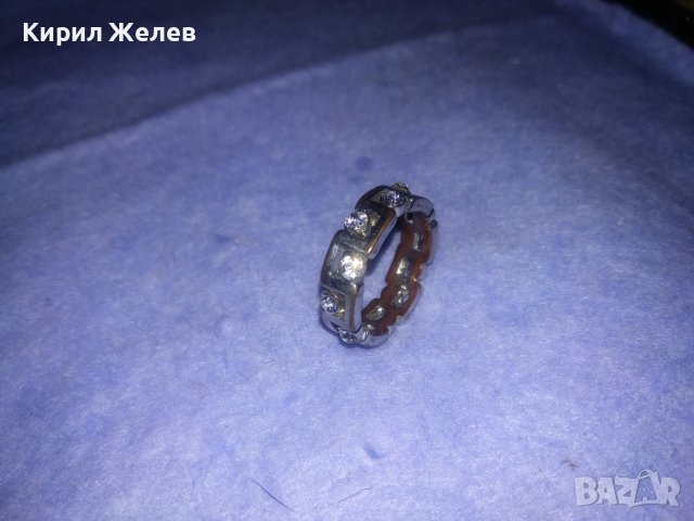 СТАР МЕДЕН ПОСРЕБРЕН ПРЪСТЕН Тип ХАЛКА с ИНКРУСТИРАНИ ФАСЕТИРАНИ ЦИРКОНИ 36995, снимка 9 - Антикварни и старинни предмети - 39722661