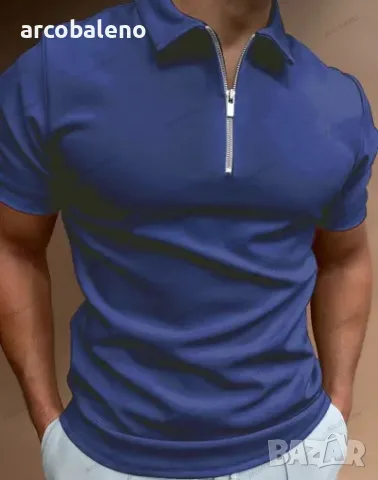 Мъжка едноцветна поло блуза с къс ръкав и ревер, 5цвята , снимка 5 - Блузи - 50182437