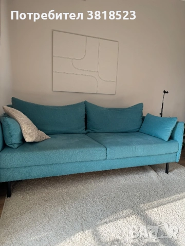 Триместен ъглов диван в тюркоазено синьо, снимка 7 - Дивани и мека мебел - 53502244