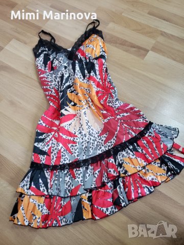  Флорална сатенена рокля с дантела, снимка 7 - Рокли - 34455766