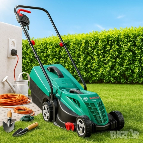 Електрическа косачка Bosch Rotak 32 - 1200W с GrassCombs, коси до самия ръб, кош 31 л, снимка 5 - Друга електроника - 51850063