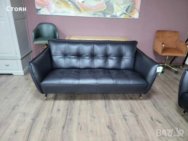 Италиански черен кожен комплект дивани тройка и двойка, снимка 5 - Дивани и мека мебел - 44297903