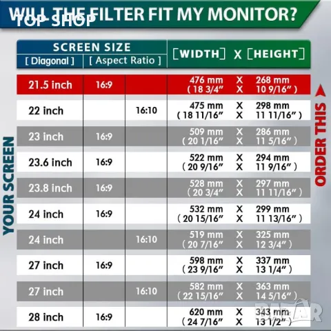 Екран за поверителност на компютъра STARY 21,5-инчов филтър за 16:9 широк екран, снимка 7 - Захранвания и кутии - 49500194