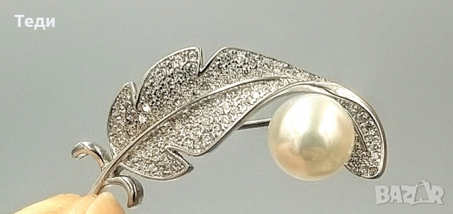 Сребърна брошка с перла ” Капчица роса”, снимка 2 - Колиета, медальони, синджири - 36071973