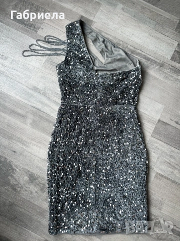Нова къса тъмно сива рокля с пайети, снимка 4 - Рокли - 53787842