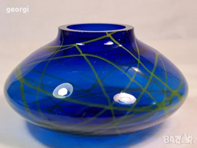 стъклена ваза синьо стъкло 24/4, снимка 2 - Вази - 49537822