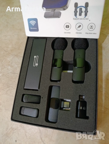 Безжични микрофони K1 – за iPhone / Android / (Plug & Play), снимка 3 - Слушалки, hands-free - 53539748