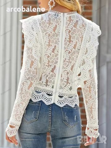 Дамска едноцветна блуза с бродирана дантела, 3цвята , снимка 6 - Блузи с дълъг ръкав и пуловери - 39474960