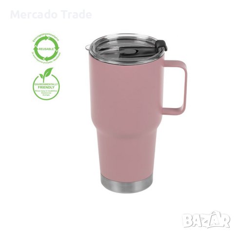 Термос с дръжка и прозрачен капак Mercado Trade, 845 мл, Розов