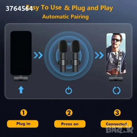 Комплект от 2 мини безжични микрофонa  за телефон, USB Type-C, снимка 5 - Микрофони - 48406965