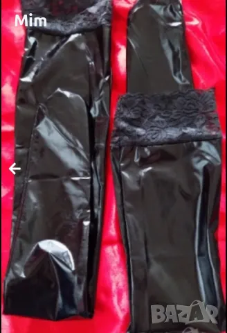 Черни еластични чорапи от лак / винил/ с дантела , снимка 5 - Бельо - 47808598