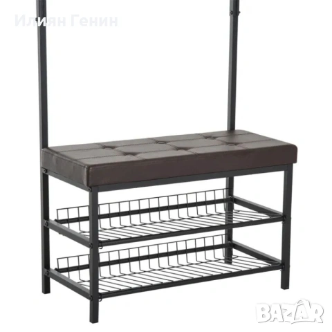 HOMCOM Закачалка за дрехи, с 5 куки и пейка за обувки, снимка 6 - Портманта - 53487629