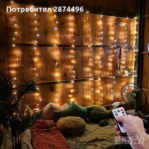 3280 100 LED парти лампички,с 8 режима на светене, батерии, дистанционно, снимка 5 - Други стоки за дома - 35726966