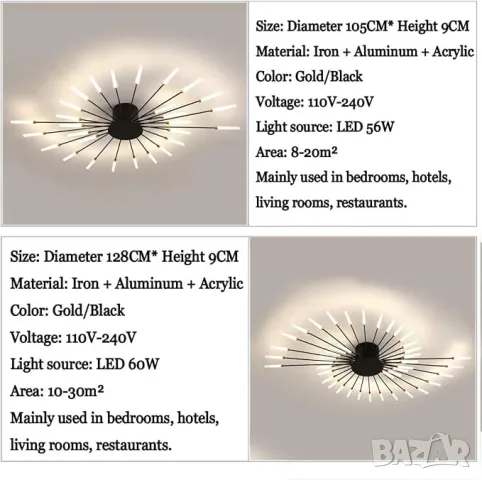 Лед led Лампа Модерен дизайн на фойерверки полилей, снимка 5 - Лампи за таван - 48759723