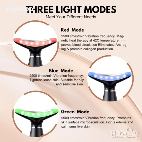 Многофункционален масажор за лице 3 в 1 за грижа за кожата у дома, вибрация, термичен (черен), снимка 7 - Масажори - 50302964