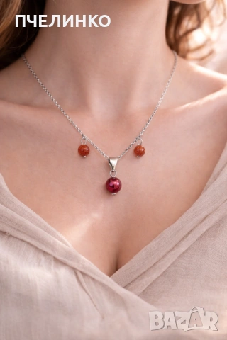 Ръчно изработени обеци и колиета от слънчев камък, снимка 3 - Бижутерийни комплекти - 53618836