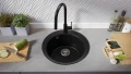 Черна кръгла кухненска мивка от гранит Пиза 45 Top 500 x 500 мм, снимка 4