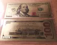 Лот от 5 бр. 100 долара - позлатени ,сувенирни,пластични, релефни банкноти в банкнотни PVC опаковки., снимка 2