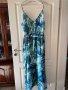 Разкошна с цепка дълга ефирна елегантна рокля екзотичен тропически тропик принт V образно деколте , снимка 1 - Рокли - 41687720