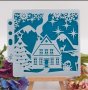 Хижа Къща снежна картина стенсил шаблон за спрей за торта украса Scrapbooking, снимка 1