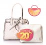 ПРОМО 🍊 PIERRE CARDIN 🍊 Дамска кожена чанта с връзка в бледо розово 30x33x12 см нова