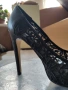 Черни обувки на висок ток, дантела + изкуствена кожа, 41 номер, снимка 6