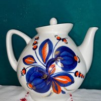 Голям, руски порцеланов чайник., снимка 3 - Антикварни и старинни предмети - 41497927