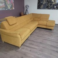 Ъглов диван от плат цвят канела DAKAR с електрически релакс механизъм, снимка 3 - Дивани и мека мебел - 44216262