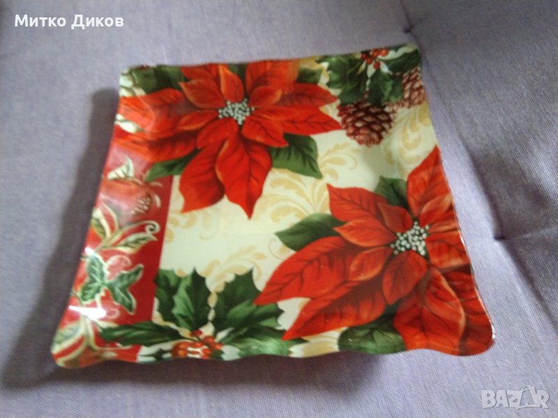 Стъклено плато красиво цветя-165х165мм гръцко, снимка 1