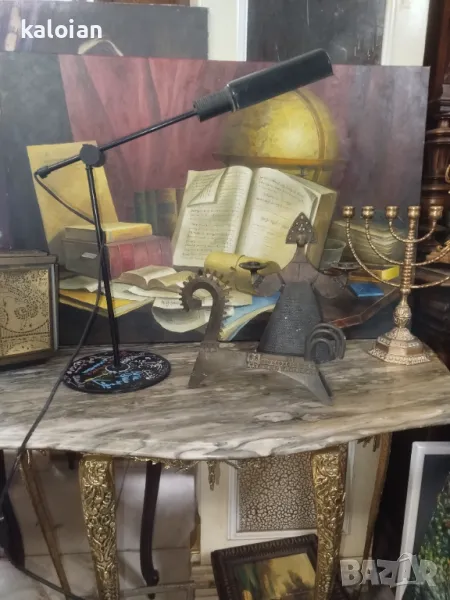 Стара настолна лампа италианска и метални свещници от СССР. Оригинални находки. Размери от снимките., снимка 1